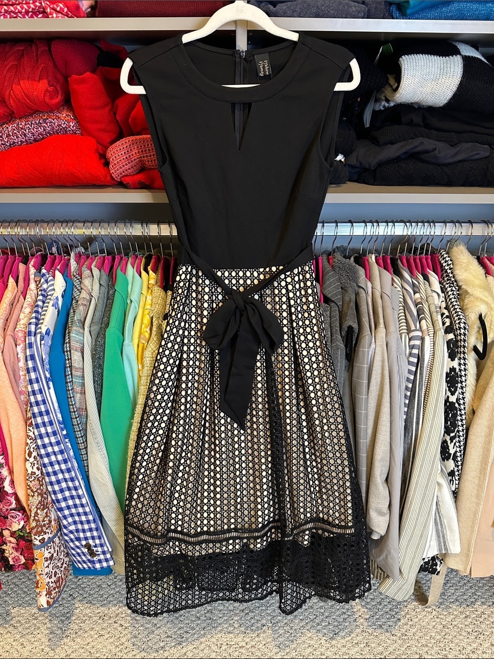 Vfshow Vfemag black lace back zipper sleeveless belted midi dress size XS NWT